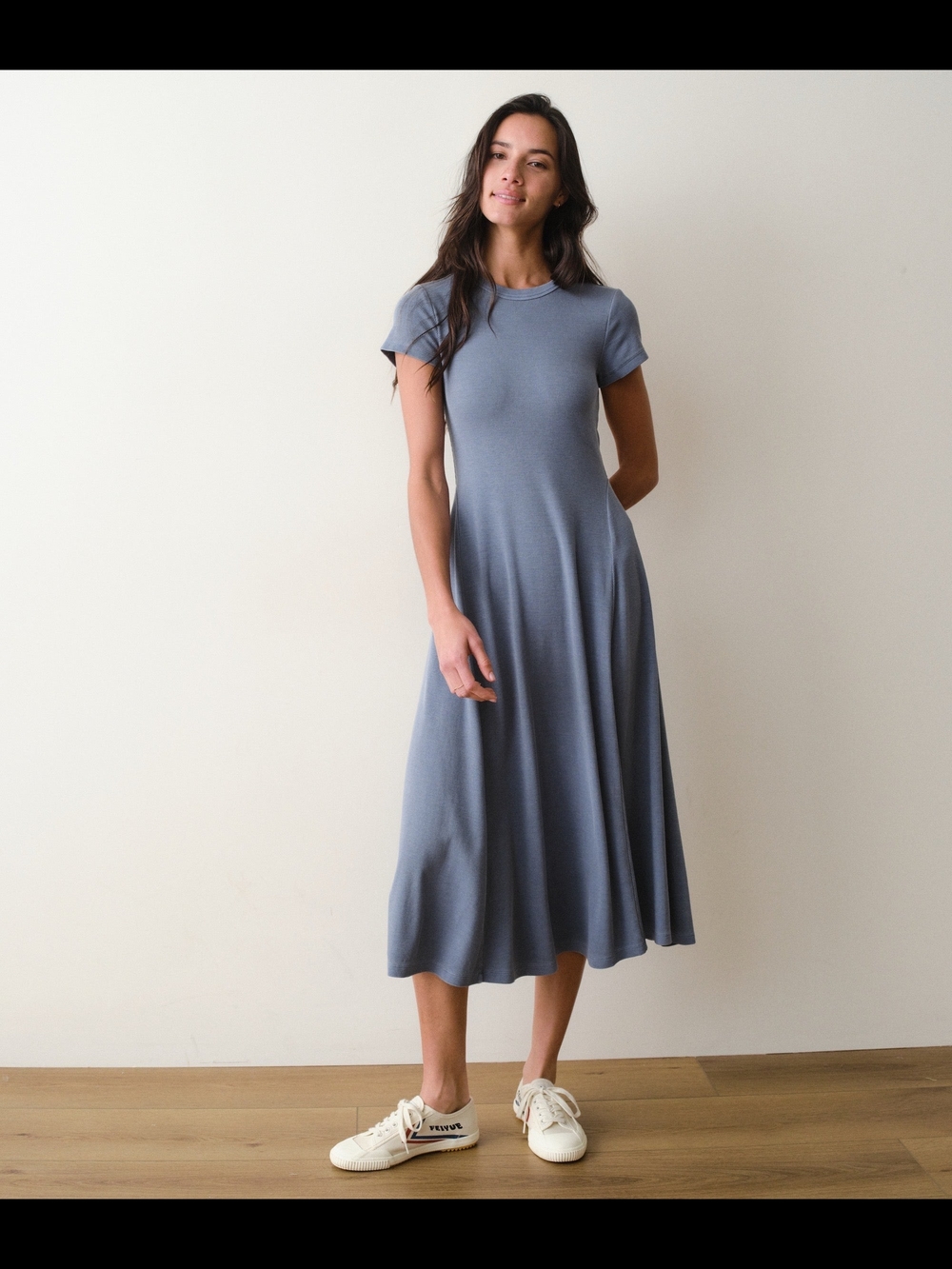 Marine Layer Short-Sleeve Midi Dress in Dusty Blue